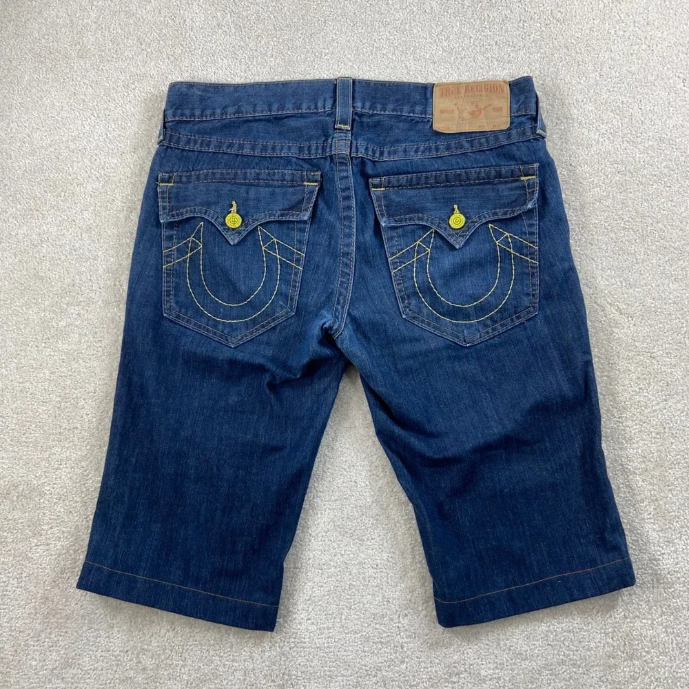 True Religion Denim Shorts Mens 34 (Fits 36) Blue Contrast Stitch Made in USA